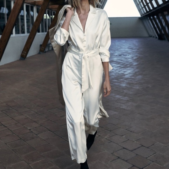 Zara Pants - Zara Cream Satin Effect Jumpsuit size small